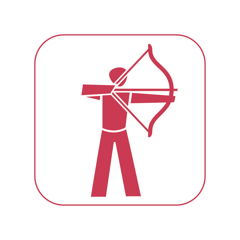icon bogenschiessen rot auf weiss 50mm rgb 300dpi